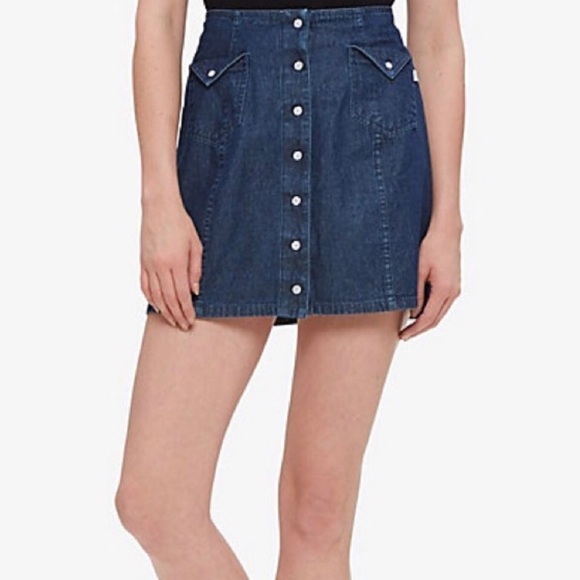 Obey Cotton Blue Aline Mini Skirt - Picture 1 of 7